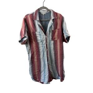 Earthbound Womens Striped Button Down Short Sleeve Romper Size XL